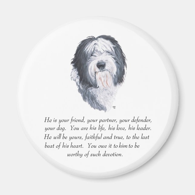 Imán Old English Sheepdog Recuerdo - Macho (Frente)