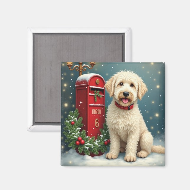 Imán Old English Sheepdog Vintage Christmas Postcard (Anverso/Reverso)