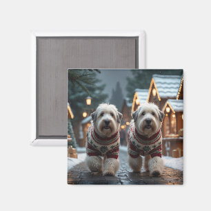 Imán Old English Sheepdogs Navidad Nieve Fiesta