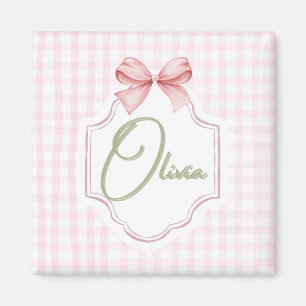 Imán Olivia Impresión personalizada de Bow rosa y Gingh