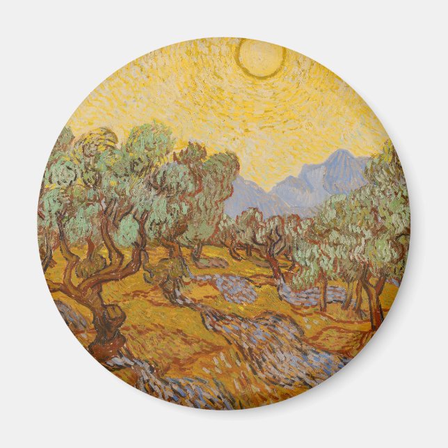 Imán Olivos de Van Gogh Cielo Sol Amarillo (Frente)