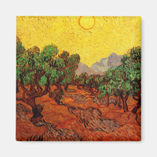 Imán Olivos Van Gogh con cielo y sol amarillos