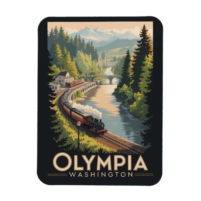 Imán Olympia Washington Illustration Travel Art Vintage (Vertical)