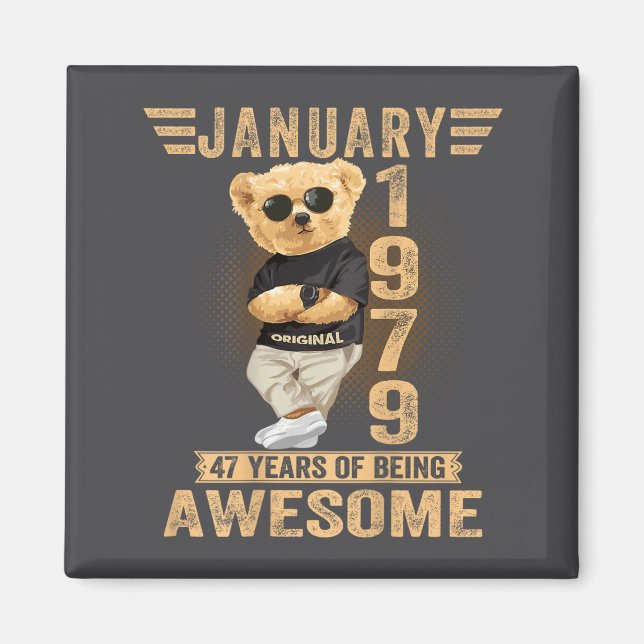 Imán (on Back) January 47th Birthday Men Women 1979 Ted (Frente)