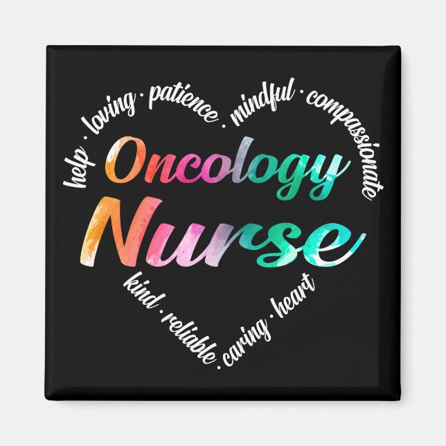 Imán Oncología Enfermera Palabra de corazón Nube acuare (Frente)