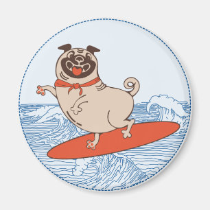 Imán Onda montando perro de cerdo feliz en la tabla de