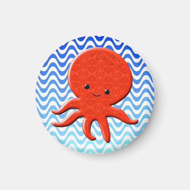 Imán Ondas azules Personalizado de pulpo lindo (Frente)