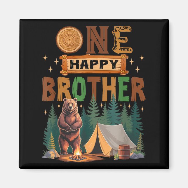 Imán One Happy Brother Camper 1st Birthday Camng Bear  (Frente)