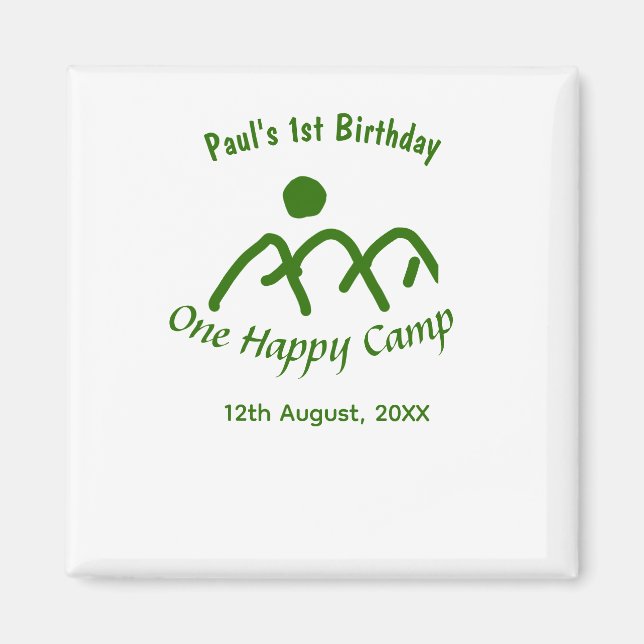 Imán One happy camp green mountain sun 1st birthday  (Frente)