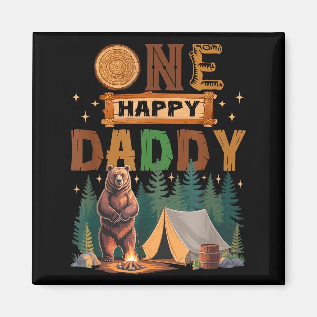 Imán One Happy Daddy Camper 1st Birthday Camng Bear  (Frente)