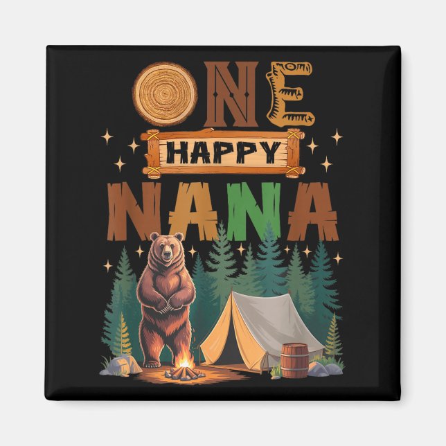 Imán One Happy Nana Camper 1st Birthday Camng Bear  (Frente)