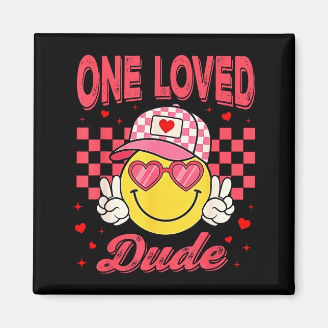Imán One Loved Dude Checkered Heart Valentines Day Boys (Frente)
