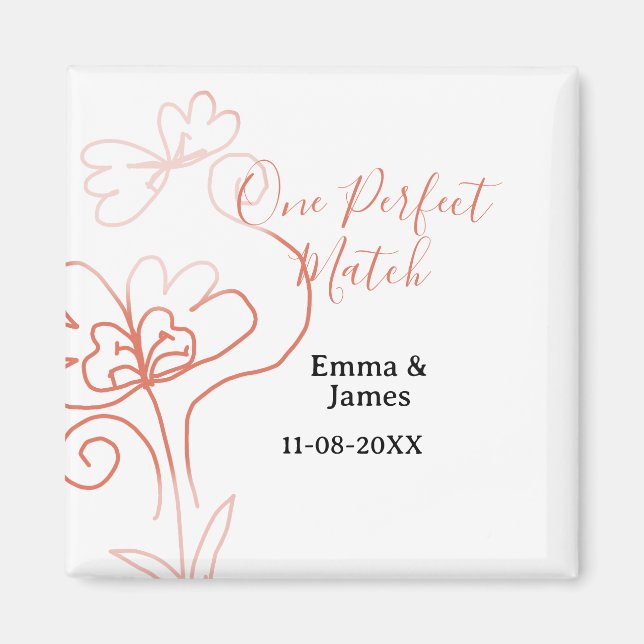 Imán One Perfect match terracotta wedding couple name f (Frente)