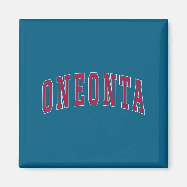 Imán Oneonta New York Souvenir College Style Red Text T (Frente)