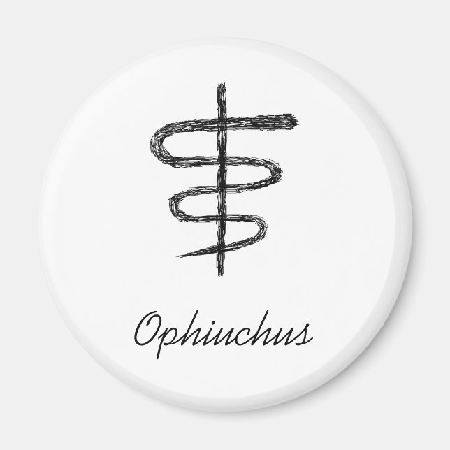 Imán Ophiuchus. Signo del zodíaco. Esbozo negro. (Frente)