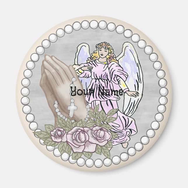 Imán Oración cristiana de Rosary Angel Magnet (Frente)