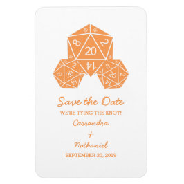 Imán Orange D20 Dice Save the Date Magnet