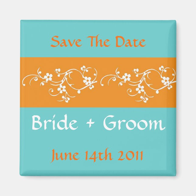 Imán Orange Floral Save The Date (Frente)
