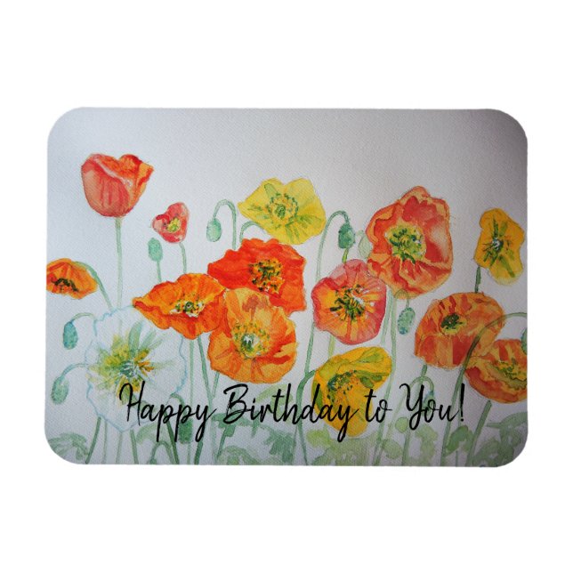 Imán Orange Poppies Watercolour Happy Birthday Magnet (Horizontal)