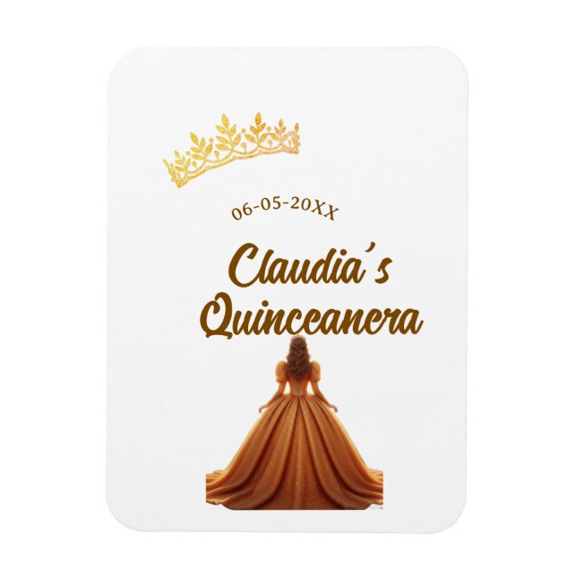 Imán Orange quinceanera princess crown birthday name da (Vertical)