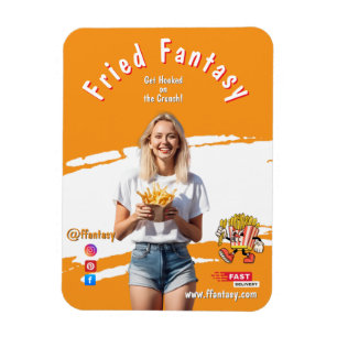 Imán Orange Smiling Blonde Woman Fries Family Fun