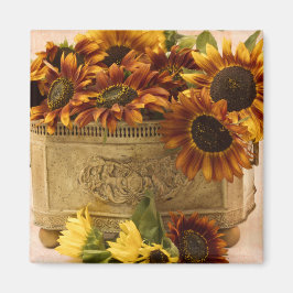 Imán Orange Sunflowers In Tin Basket