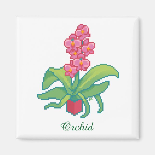 Imán orchid pixelart, Pixel Art  (Frente)