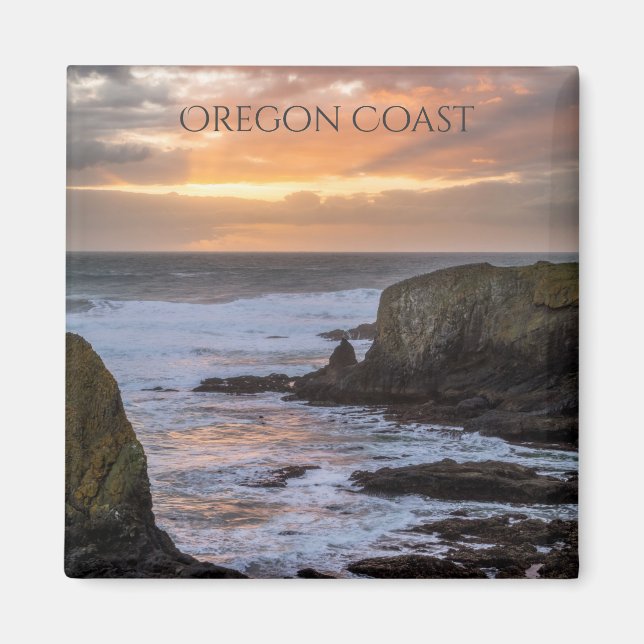 Imán Oregon Coast Yaquina Sunset Ocean Photo Souvenir (Frente)