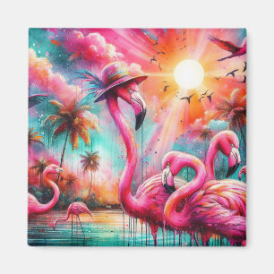 Imán Organización de Palmeras de Flamingos Rosados Trop