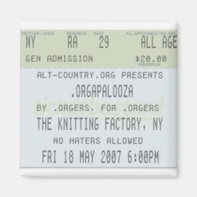 Imán .Orgapalooza - Ticket Magnet (Frente)