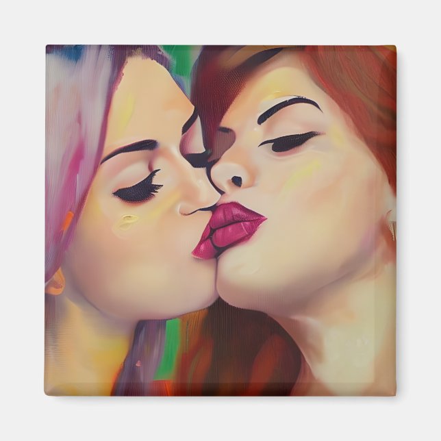 Imán Orgullo acuático dos mujeres comparten un beso (Frente)
