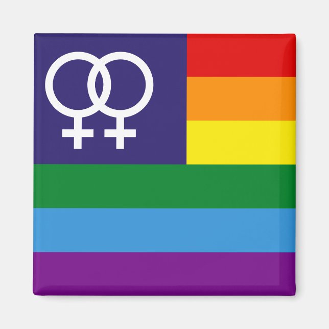 Imán Orgullo arcoiris de doble Venus para lesbianas (Frente)