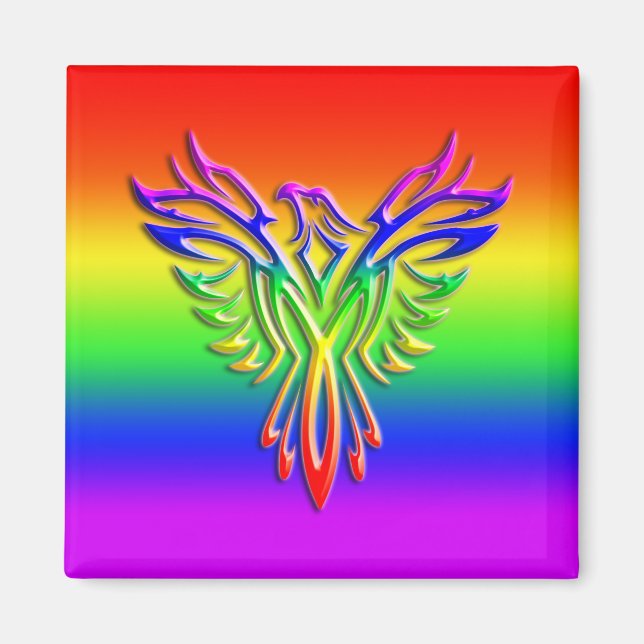 Imán Orgullo arcoiris LGBT Phoenix Rising, efecto graba (Frente)