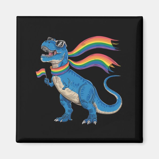 Imán Orgullo Gay Dino Trex Bandera Arcoiris Lgbt Ally (Frente)
