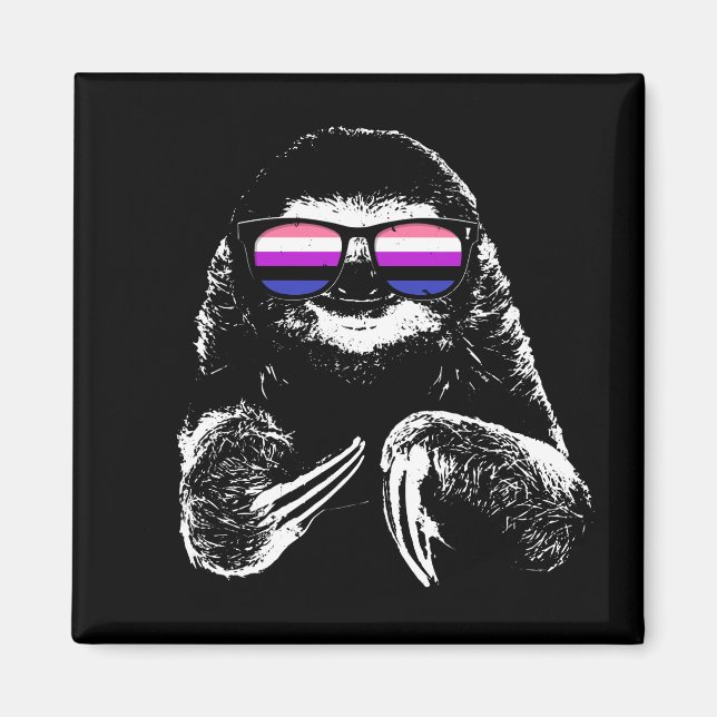 Imán Orgullo Sloth Gafas de sol Bandera de Género (Frente)