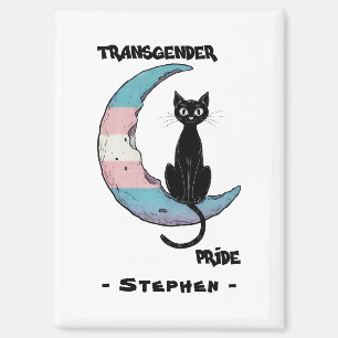 Imán Orgullo transgénero - Gato negro en la luna transv