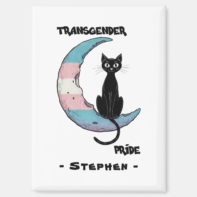 Imán Orgullo transgénero - Gato negro en la luna transv (Anverso)