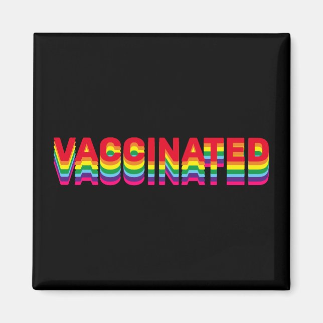 Imán Orgullo vacunado lgbt color retro arcoiris negro (Frente)