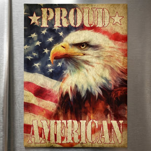 Imán Orgulloso Americano. Águila Calva y Bandera de los