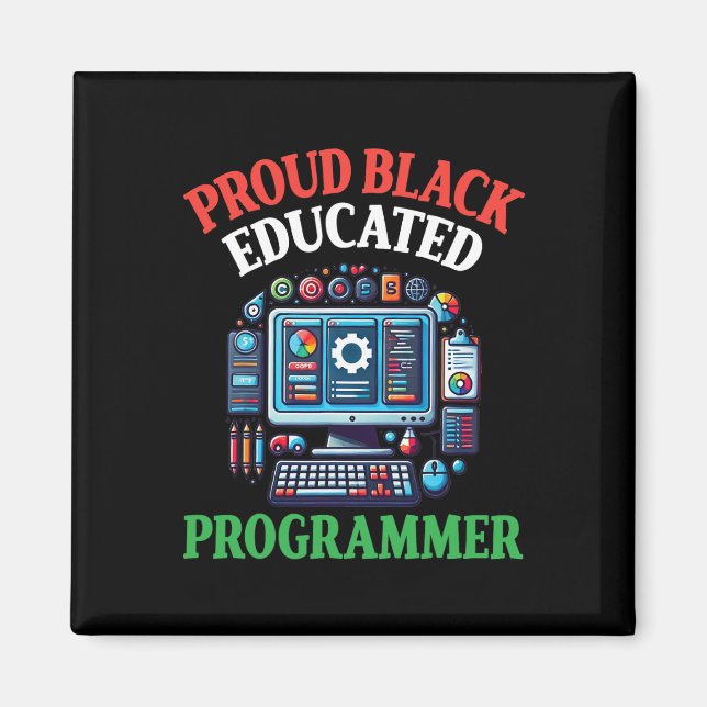 Imán Orgulloso Programador Negro Educado Mes de la Hist (Frente)
