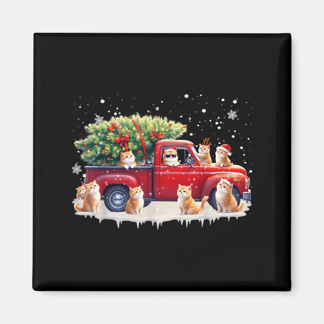 Imán Oriental Cat Red Truck Christmas Tree Santa Ugly X (Frente)