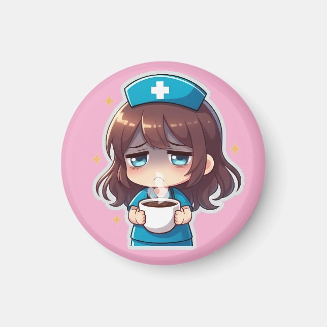 Imán Original Chibi Nurse - Coffee with Tired (Frente)