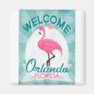 Imán Orlando Florida Pink Flamingo - Viñeta Retro Trav