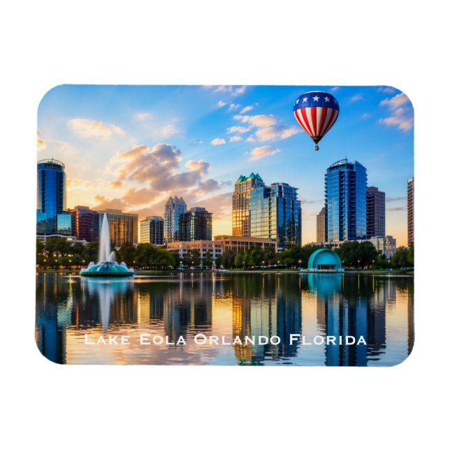 Imán Orlando Florida Skyline Lake Eola Hot Air Balloon (Horizontal)