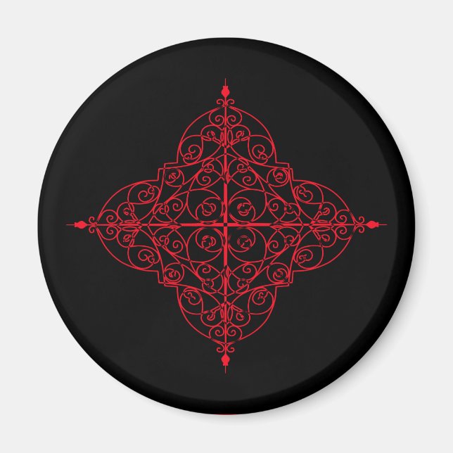 Imán ornamental gótico rojo y negro (Frente)