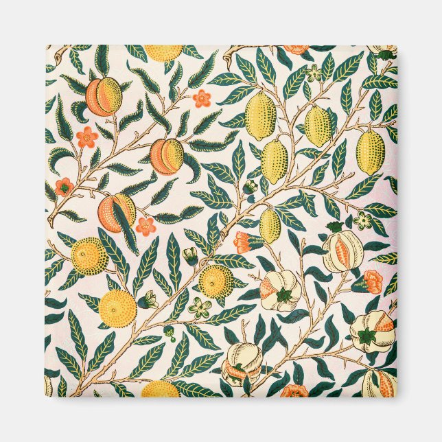 Imán Ornamento blanco de William Morris Fruit Pomegrana (Frente)