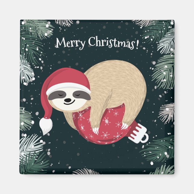 Imán Ornamento de Feliz Navidad Sloth (Frente)
