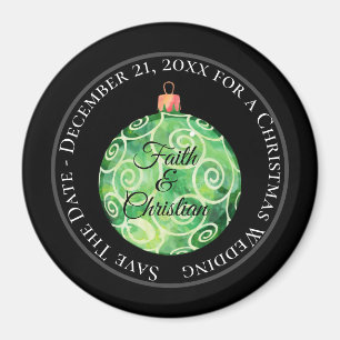 Imán Ornamento de Navidad de Green Swirls/Guardar fecha