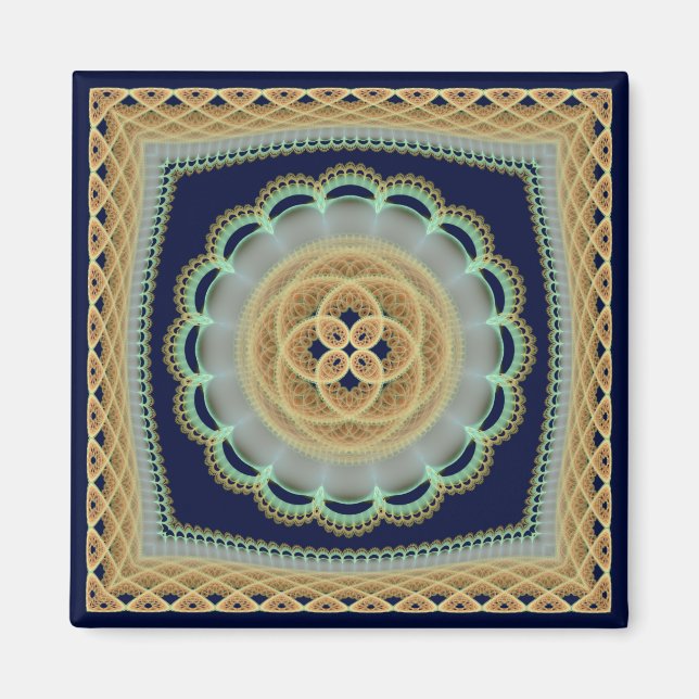 Imán Ornamento fractal geométrico brillante (Frente)