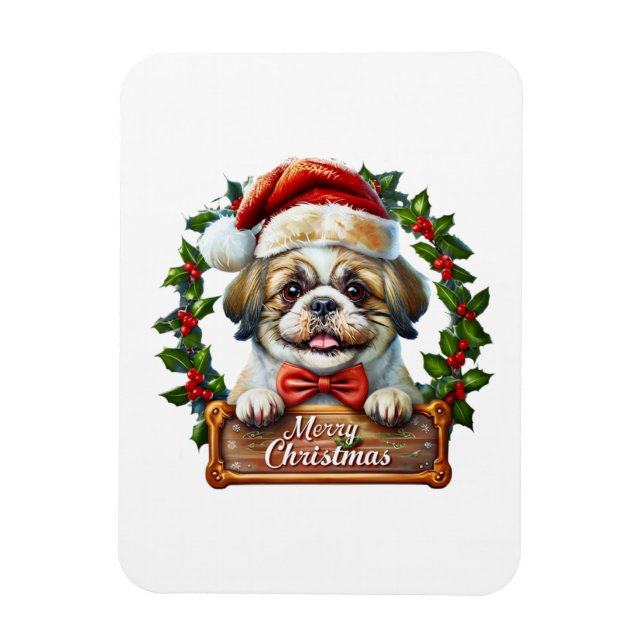 Imán Ornamento navideño de perro lindo - Feliz Navidad (Vertical)